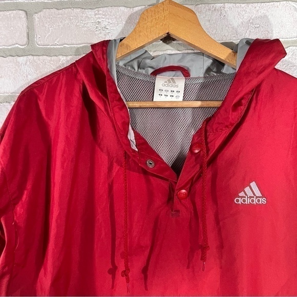 Vintage adidas Y2K Men’s Red Hooded Tracksuit Jacket with Gray Trim Size M - Picture 3 of 11